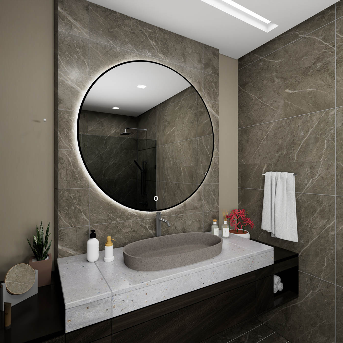 LED ogledalo Thea Black Sand sa pozadinskim LED osvetljenjem